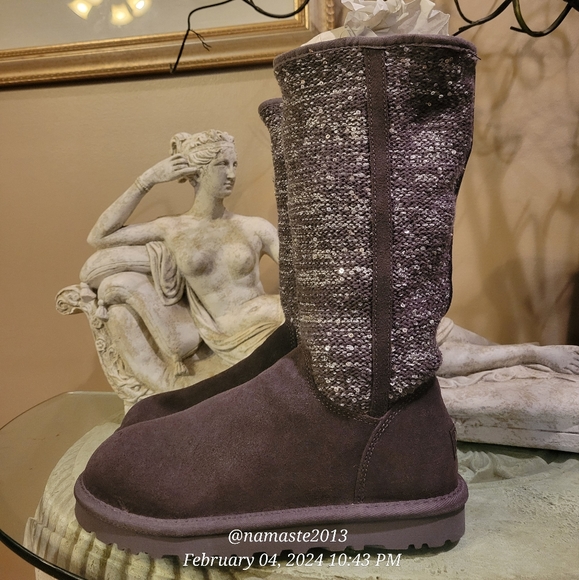 Ugg Camaya Metalic Suede Sequin Knit Boot Designer Shearling Winter Boot #712 - Picture 5 of 17
